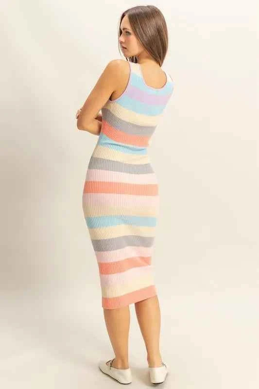 HYFVE Contrast Striped Scoop Neck Wide Strap Knit Dress