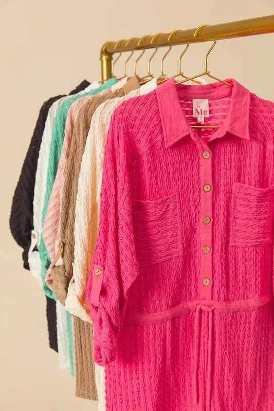 SO ME Textured Knit Button Front Romper