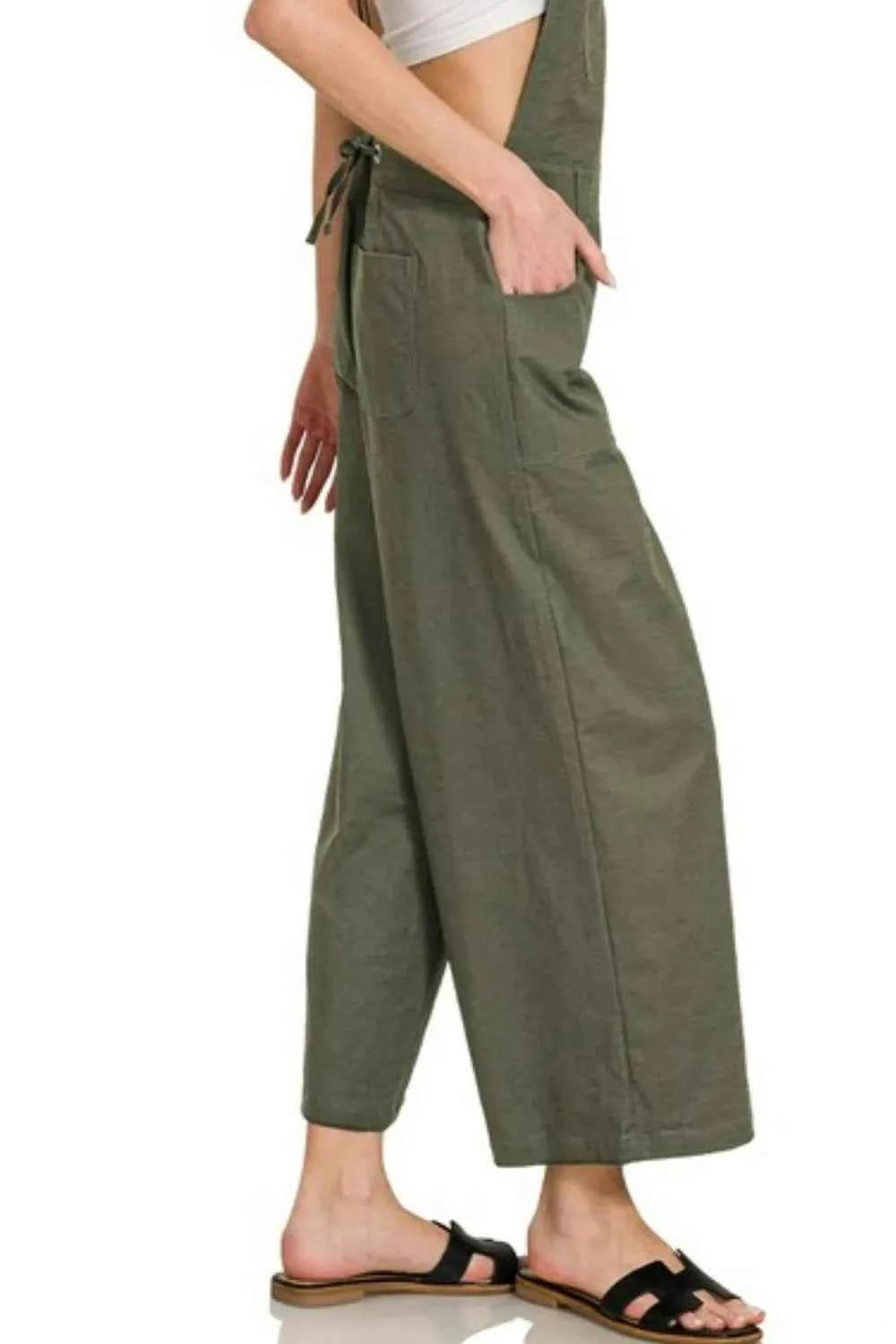 Zenana Woven Spaghetti Strap Overalls