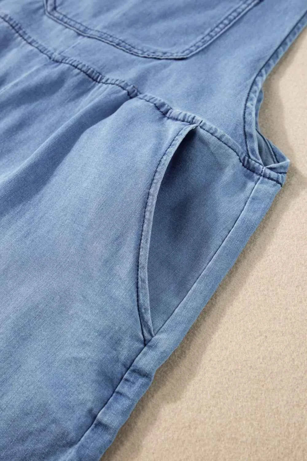 Square Neck Denim Overalls with Pockets