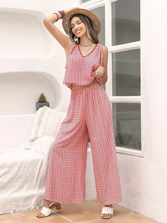 Gingham Tie Shoulder Top and Pants Set detail — Livostyle