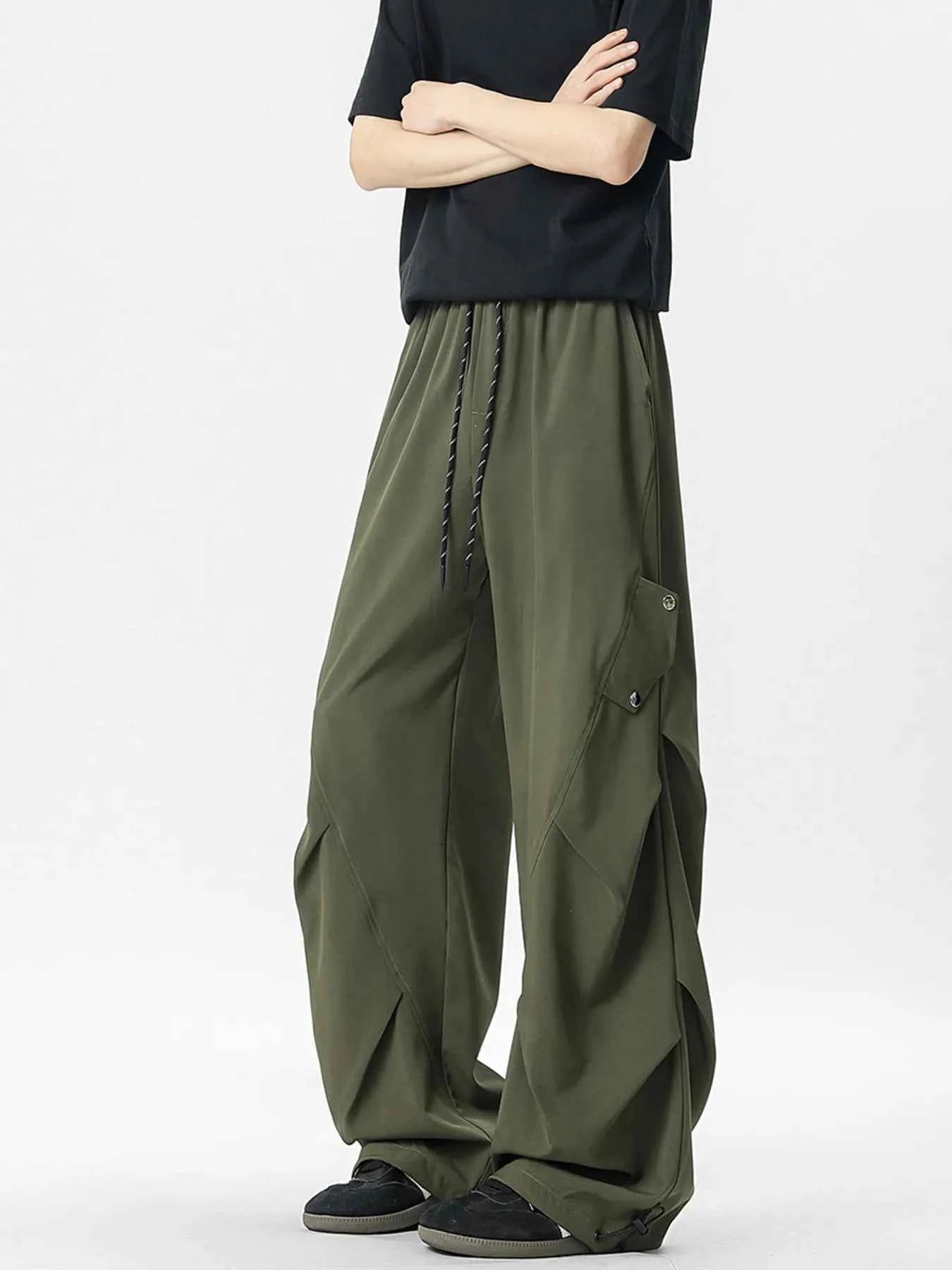 Men's Oversized Wide Leg Cargo Pants with Drawstring