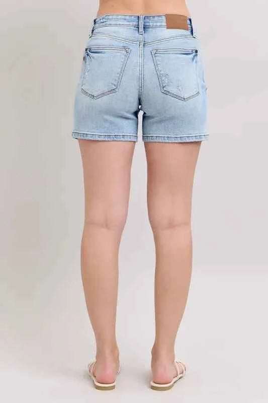 Judy Blue Full Size Mid Rise Washed Denim Shorts Plus Size
