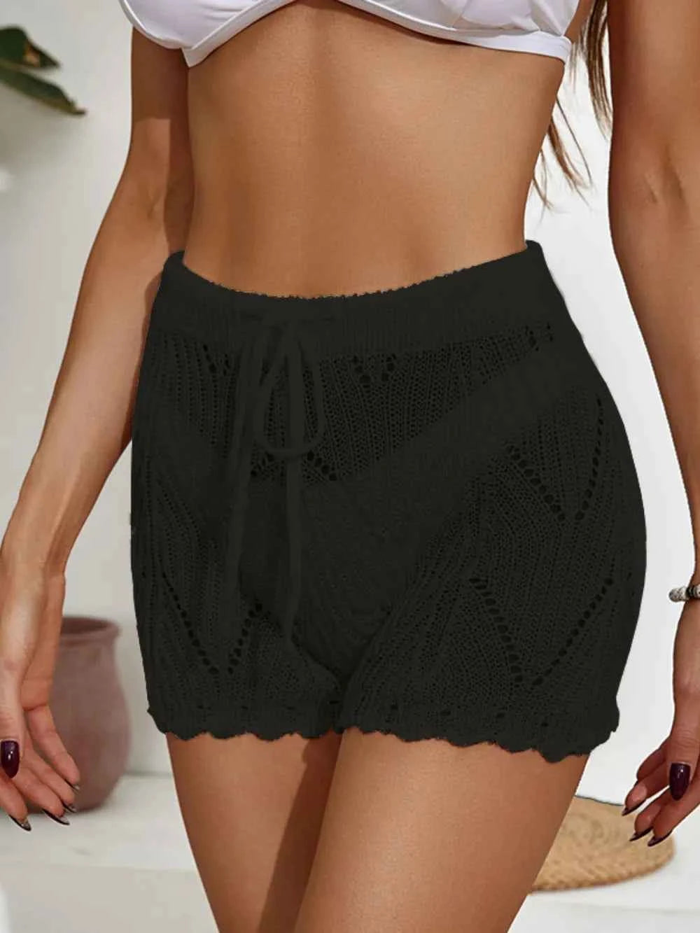 Drawstring Cutout Swim Shorts