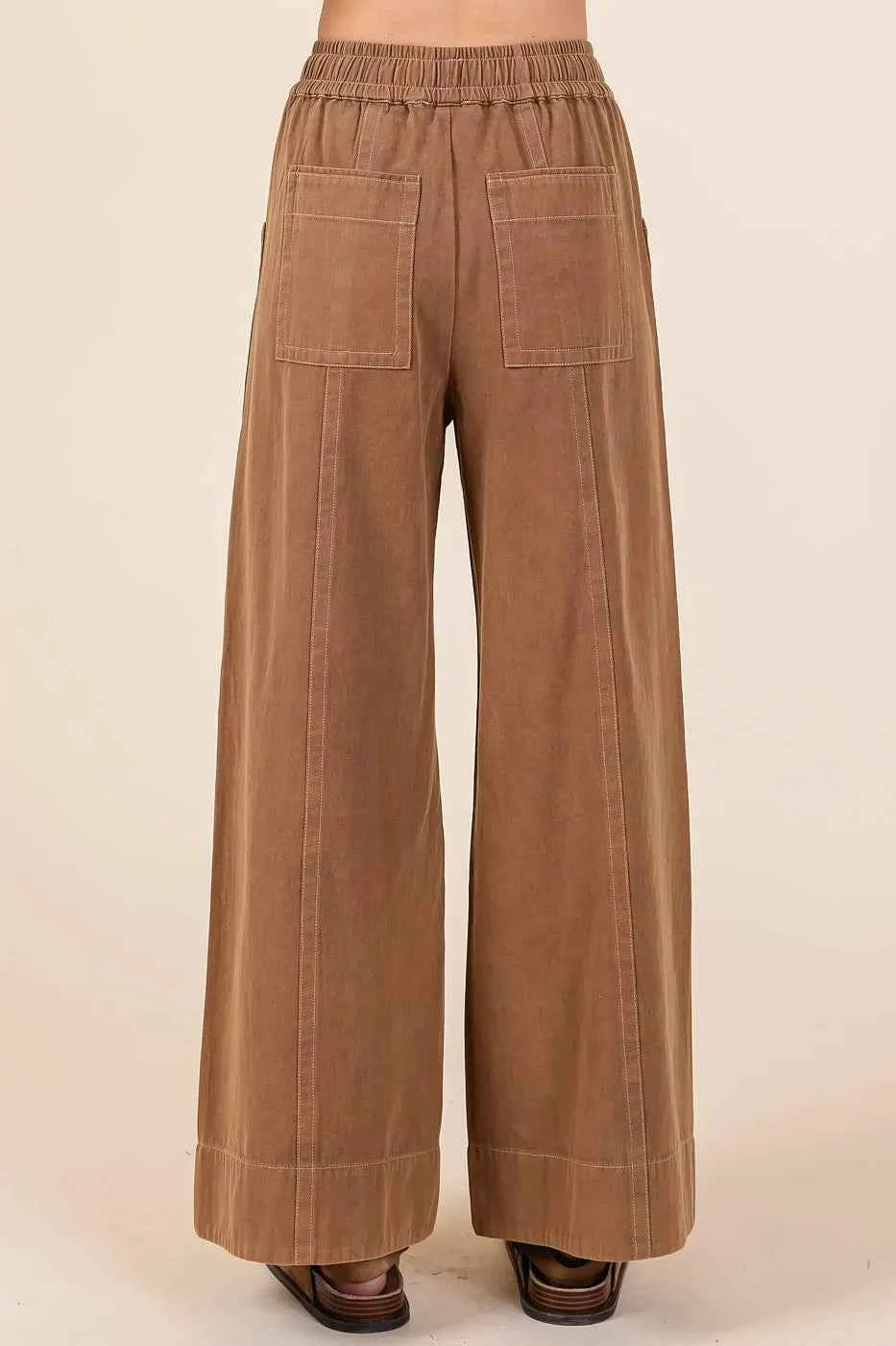 Mittoshop Mineral Wash Wide Leg Elastic Waist Twill Pants