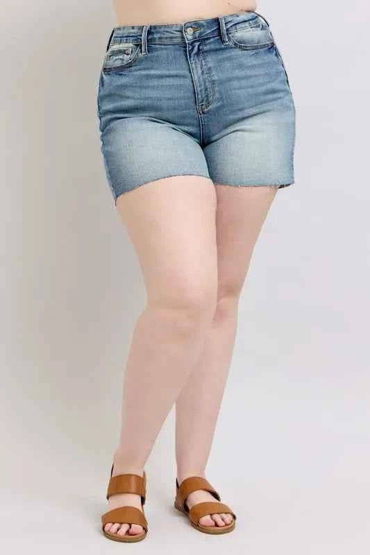 Judy Blue Full Size High Waist Star Seam Detail Denim Shorts Plus Size
