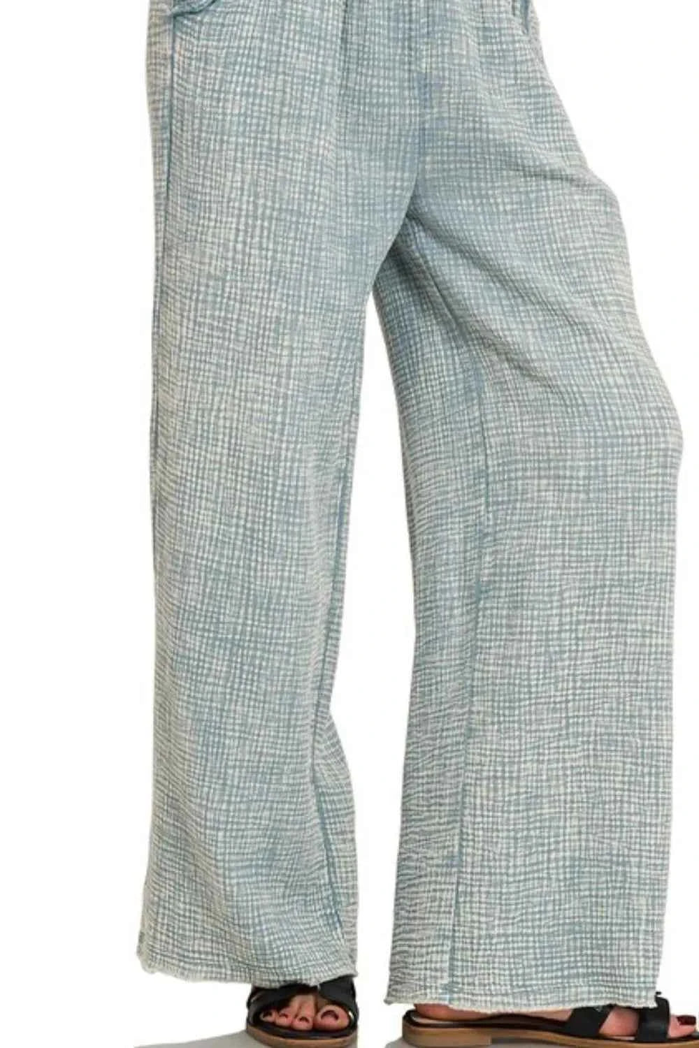 Zenana Washed Double Gauze Elastic Band Waist Pants