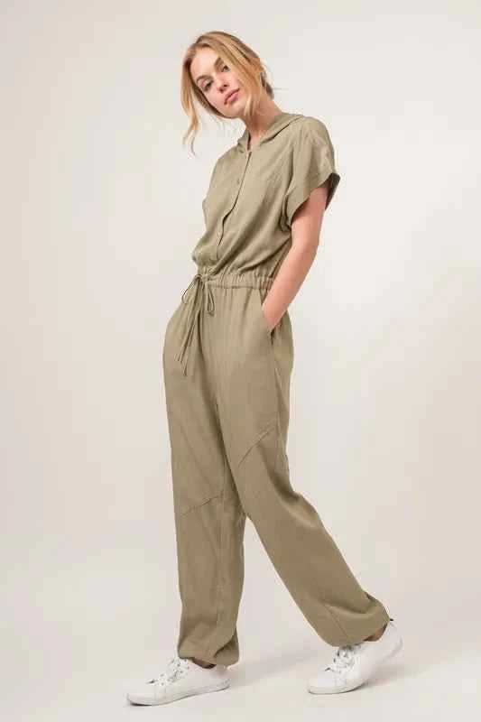 And The Why Washed Short Sleeve Hooded Jumpsuit