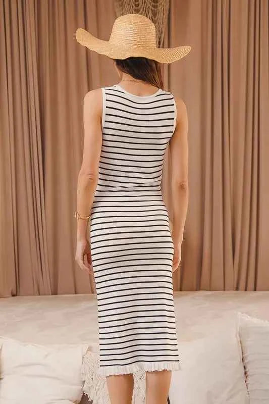 SO ME Stripe Sleeveless Sweater Knit Maxi Dress With Ruffled Hem