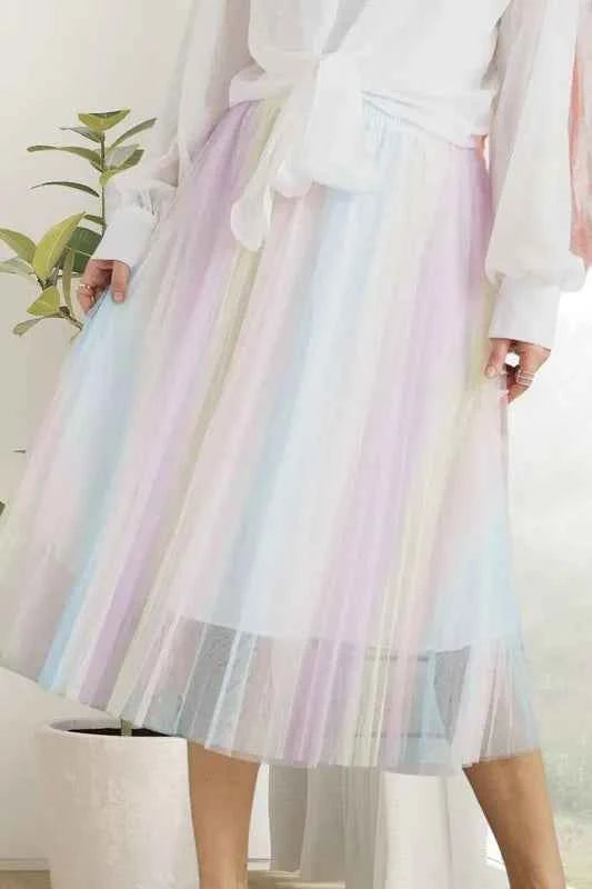 ADORA  Unicorn Pleated Mesh Flare Midi Skirt