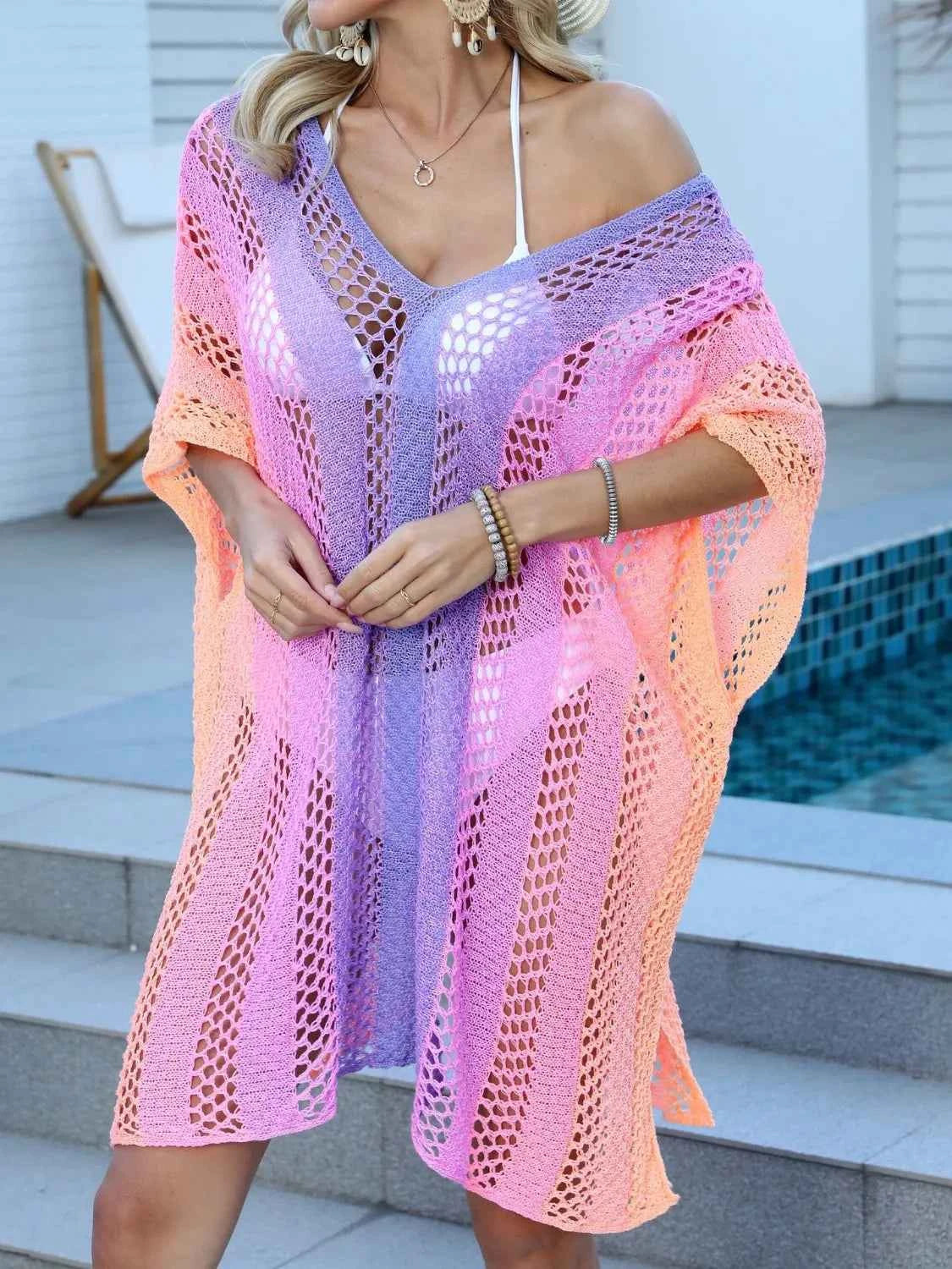 Rainbow Gradient Crochet Beach Cover Up