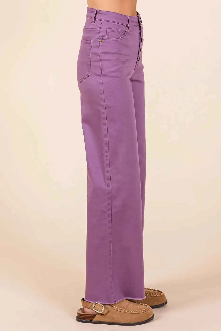 Mittoshop Twill High Waisted Button Fly Wide Leg Pants