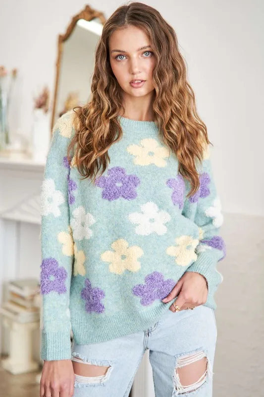 Stylish Floral 2-Tone Sweater in Full & Plus Sizes — Livostyle