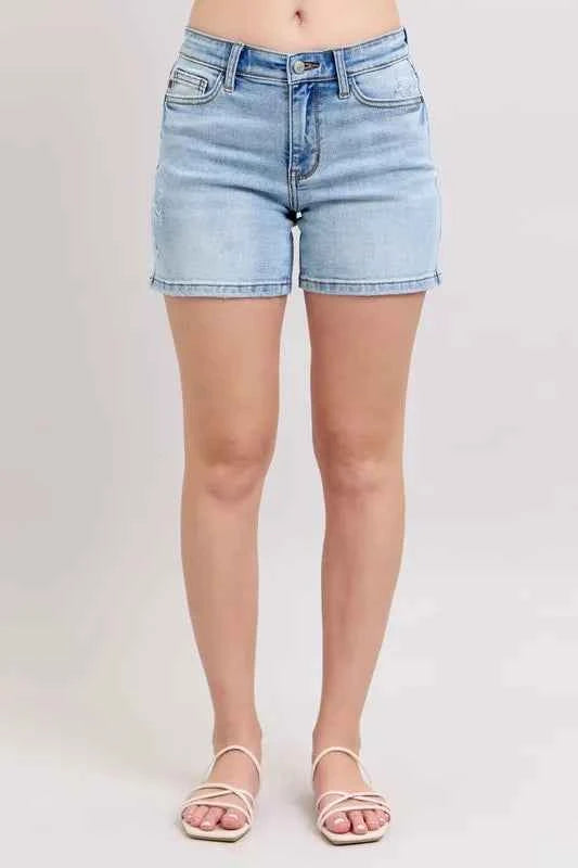 Judy Blue Full Size Mid Rise Washed Denim Shorts Plus Size