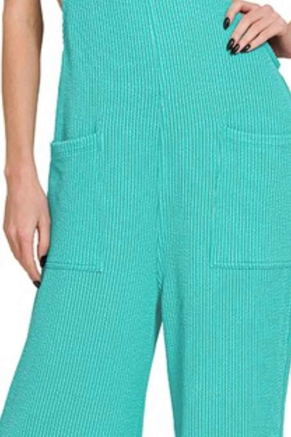 Zenana Corded Rib  Knot Strap Relaxed Fit Overalls