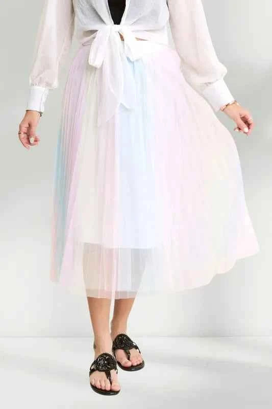 ADORA  Unicorn Pleated Mesh Flare Midi Skirt