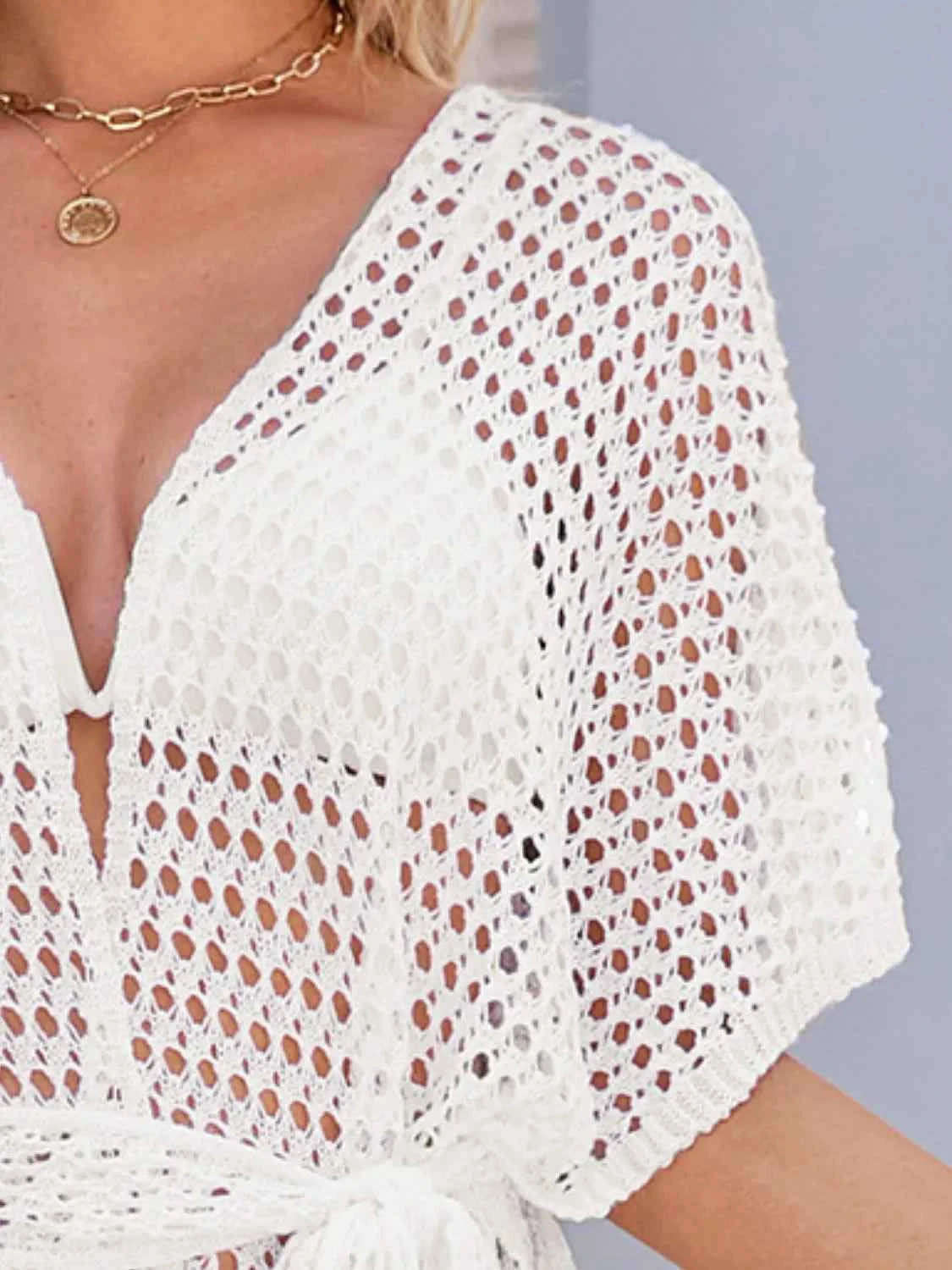Open Front Tied Openwork Cover-Up