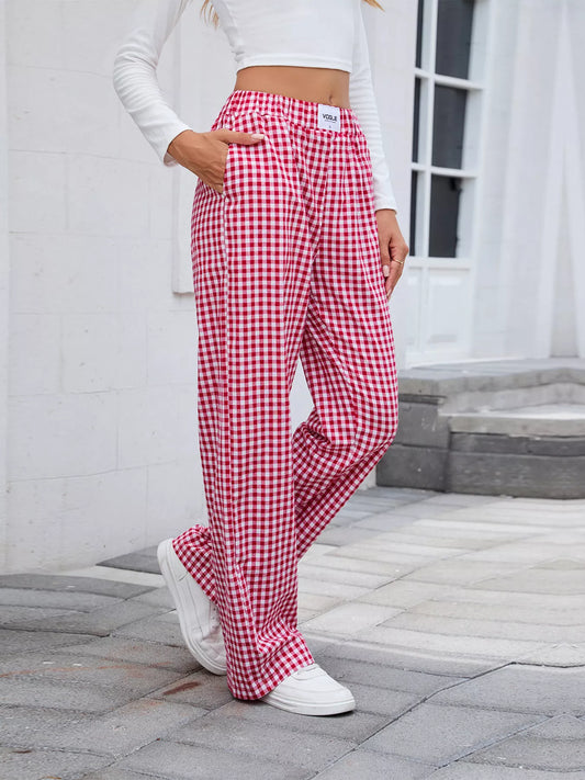 Plaid Wide Leg Casual Pants detail — Livostyle