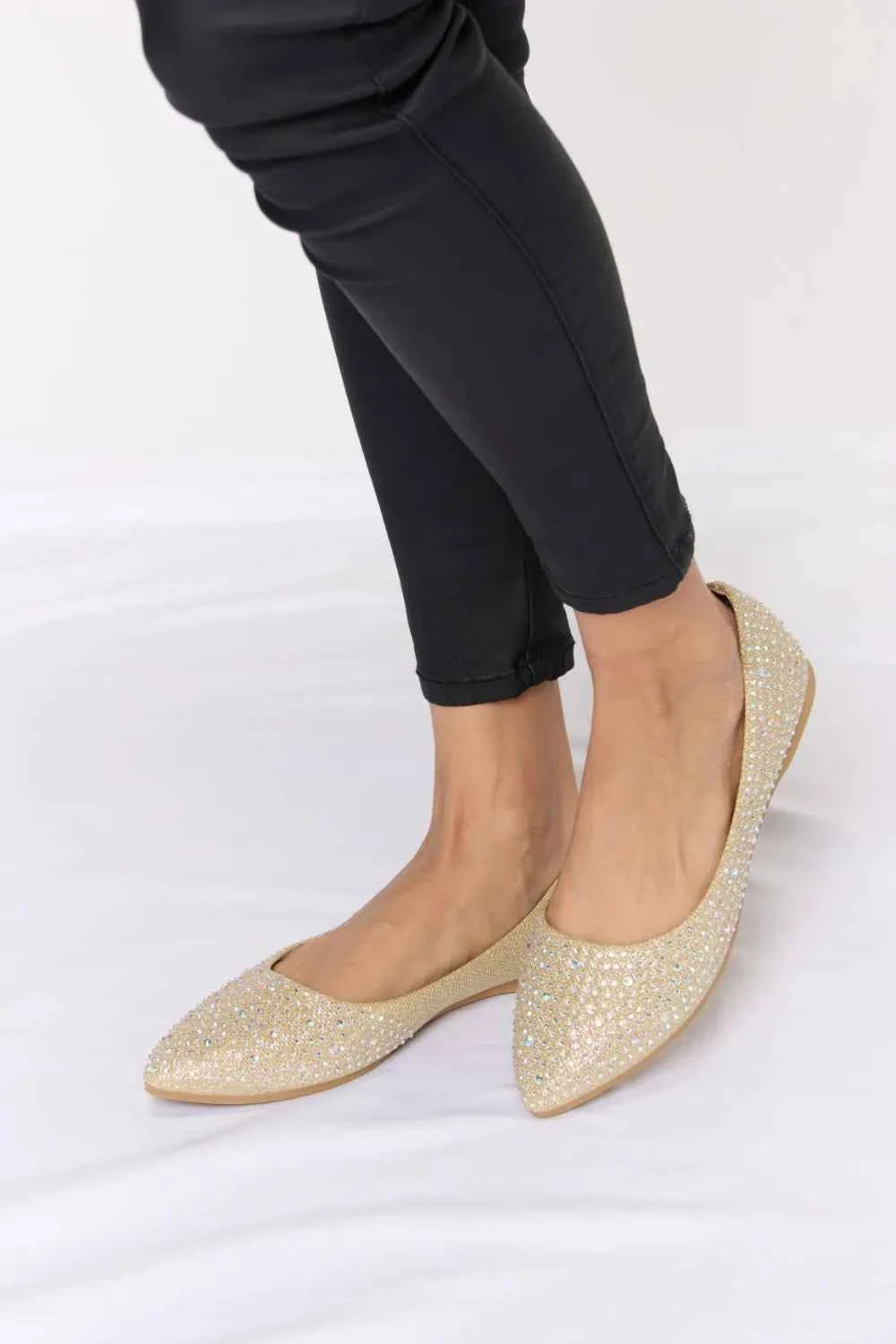 Elegant Rhinestone Embellished Flat Point Toe Slip-Ons by Forever Link