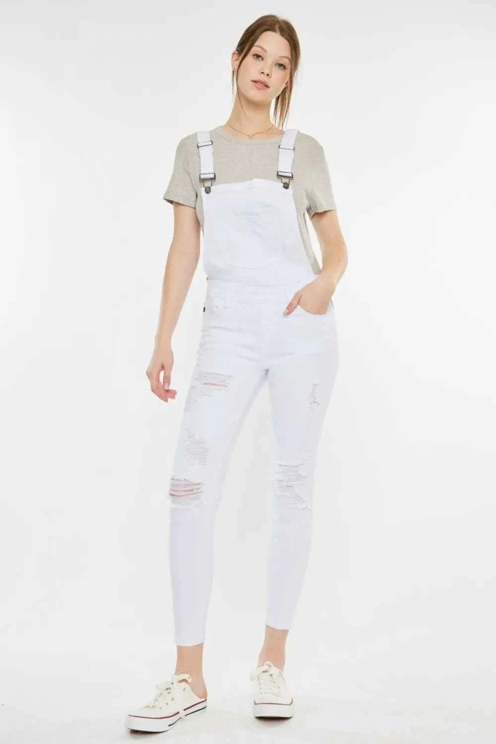 Kancan Distressed Skinny Denim Overalls