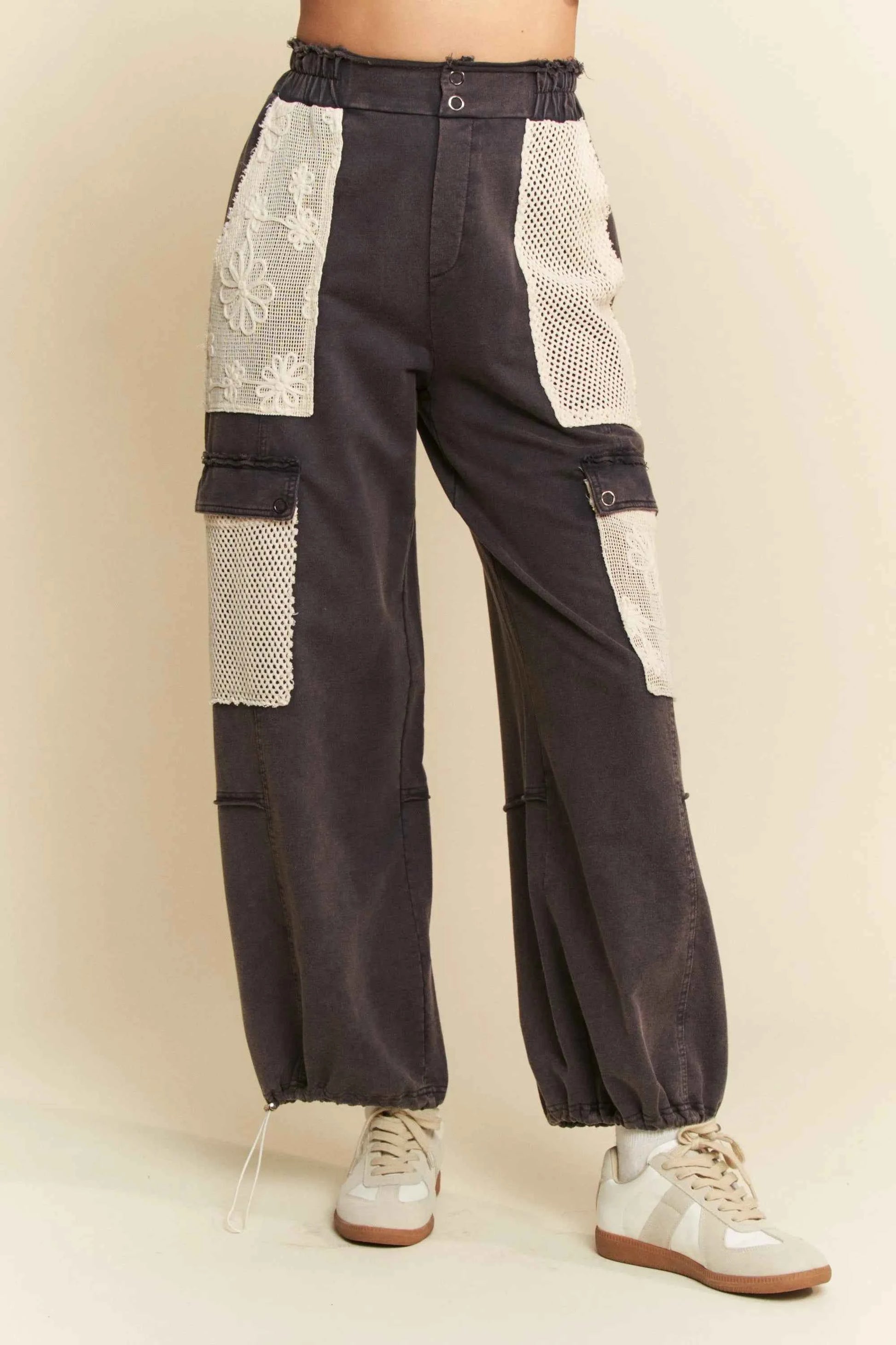 Davi & Dani Lace Patchwork Bottom Opening Adjustable Pants
