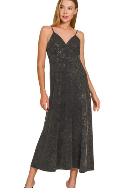 Mineral Washed Tencel Maxi Dress in Ash Black