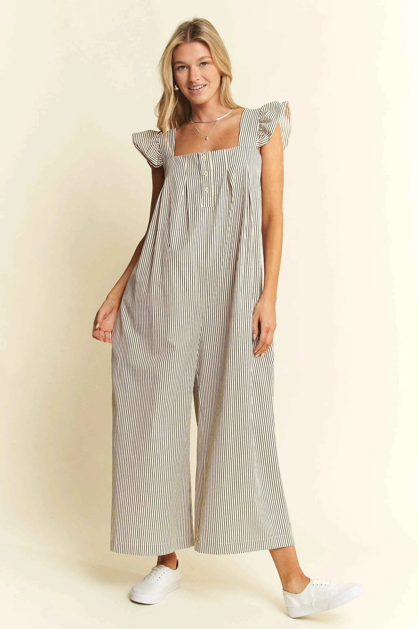 Jade By Jane Stripe Sleeveless Ruffle Jumpsuit