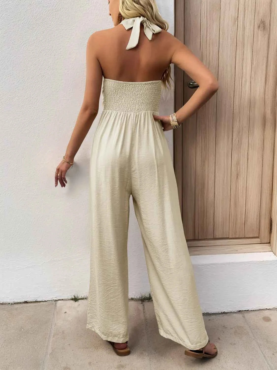 Smocked Halter Neck Jumpsuit