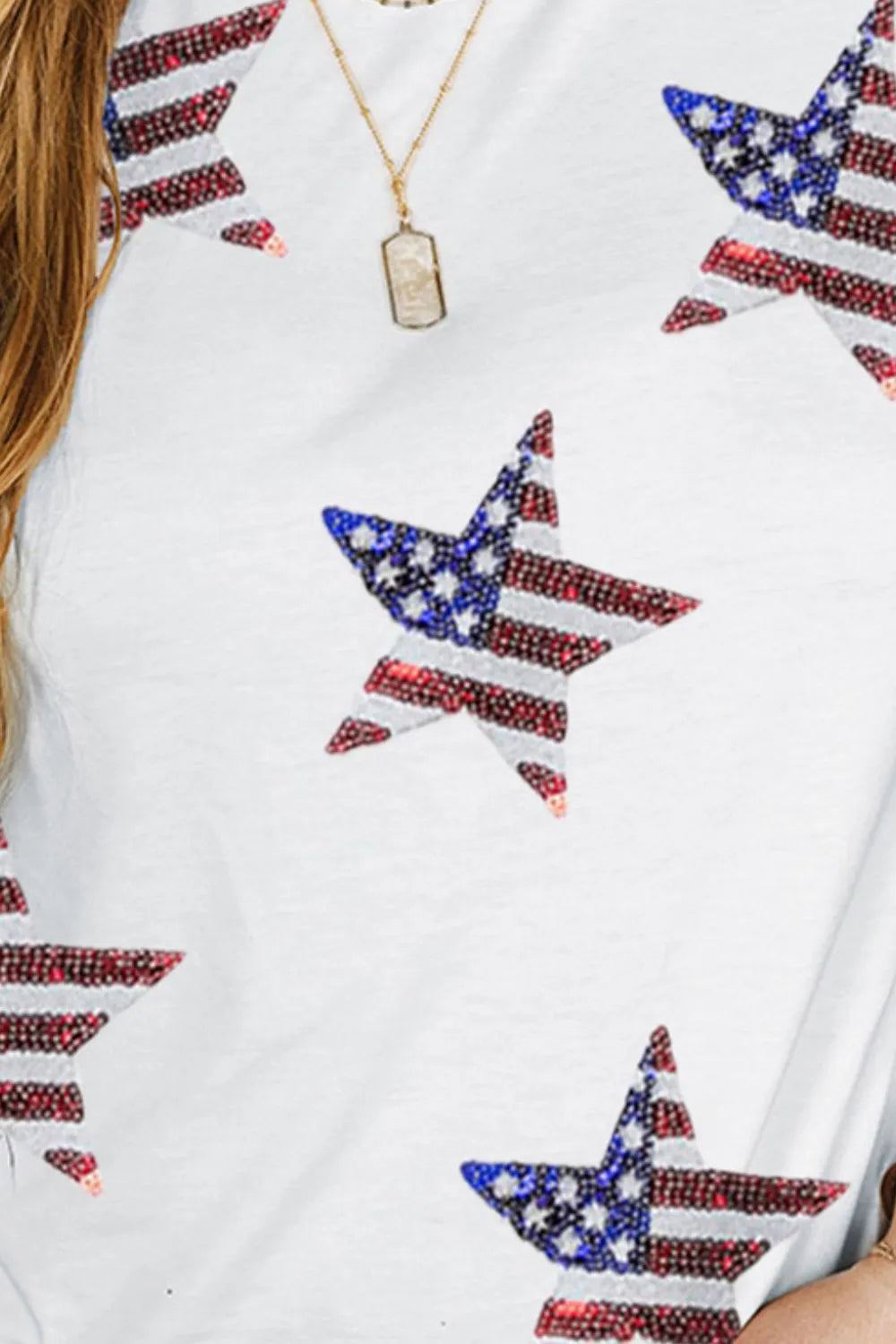 Plus Size Sequin Star Round Neck Short Sleeve T-Shirt back view — Livostyle