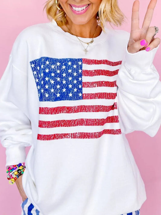 US Flag Round Neck Long Sleeve Sweatshirt detail — Livostyle
