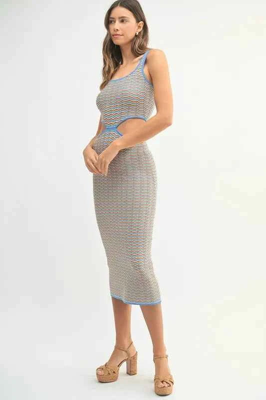 MABLE Multi Color Chevron Knit Bodycon Midi Dress
