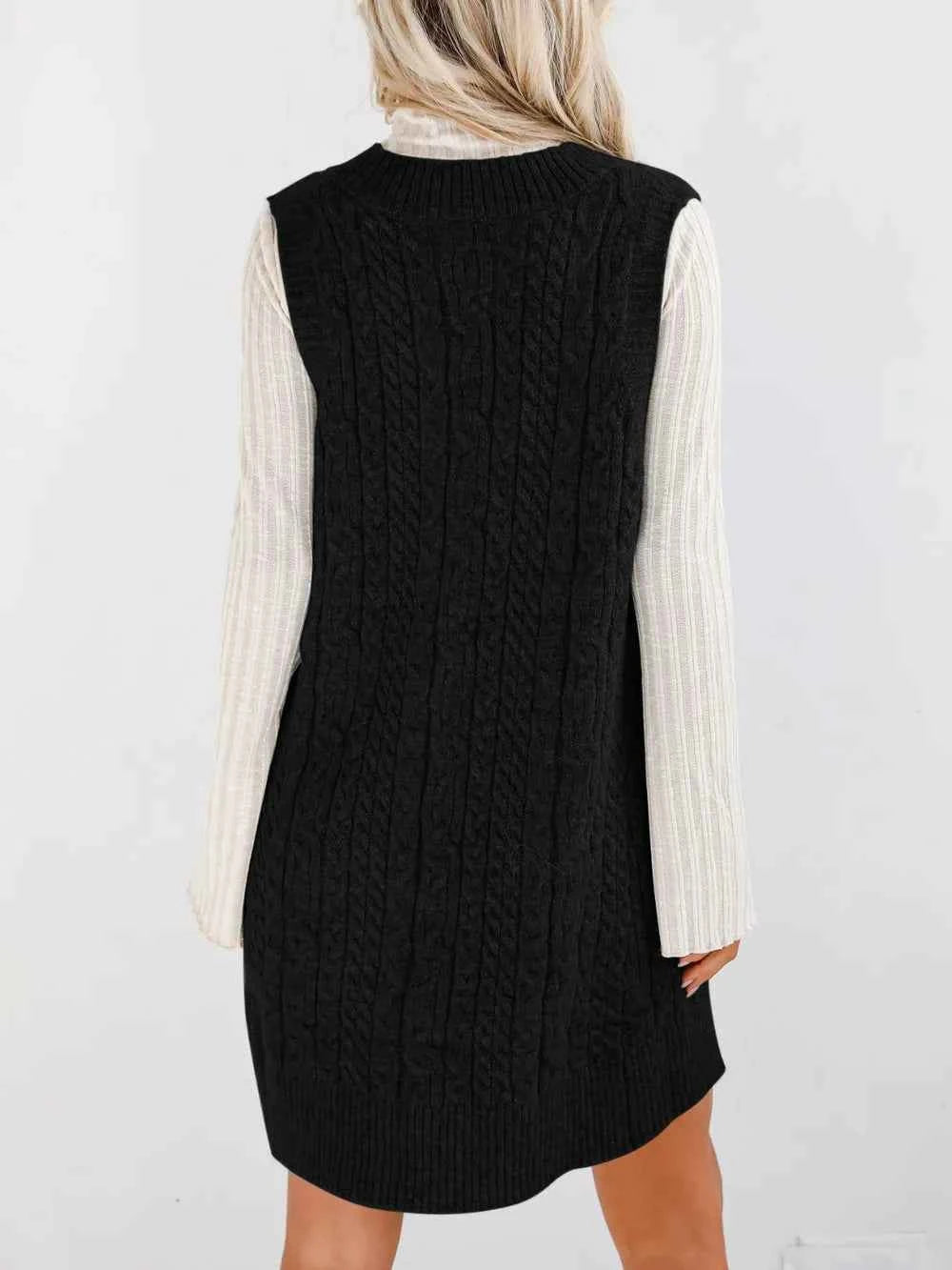 Lovelet Cable Knit V-Neck Mini Sweater Overall Dress