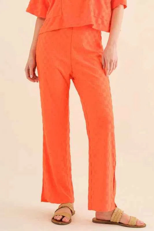 And The Why Brushed Texture Checker Board Pattern Casual Pants