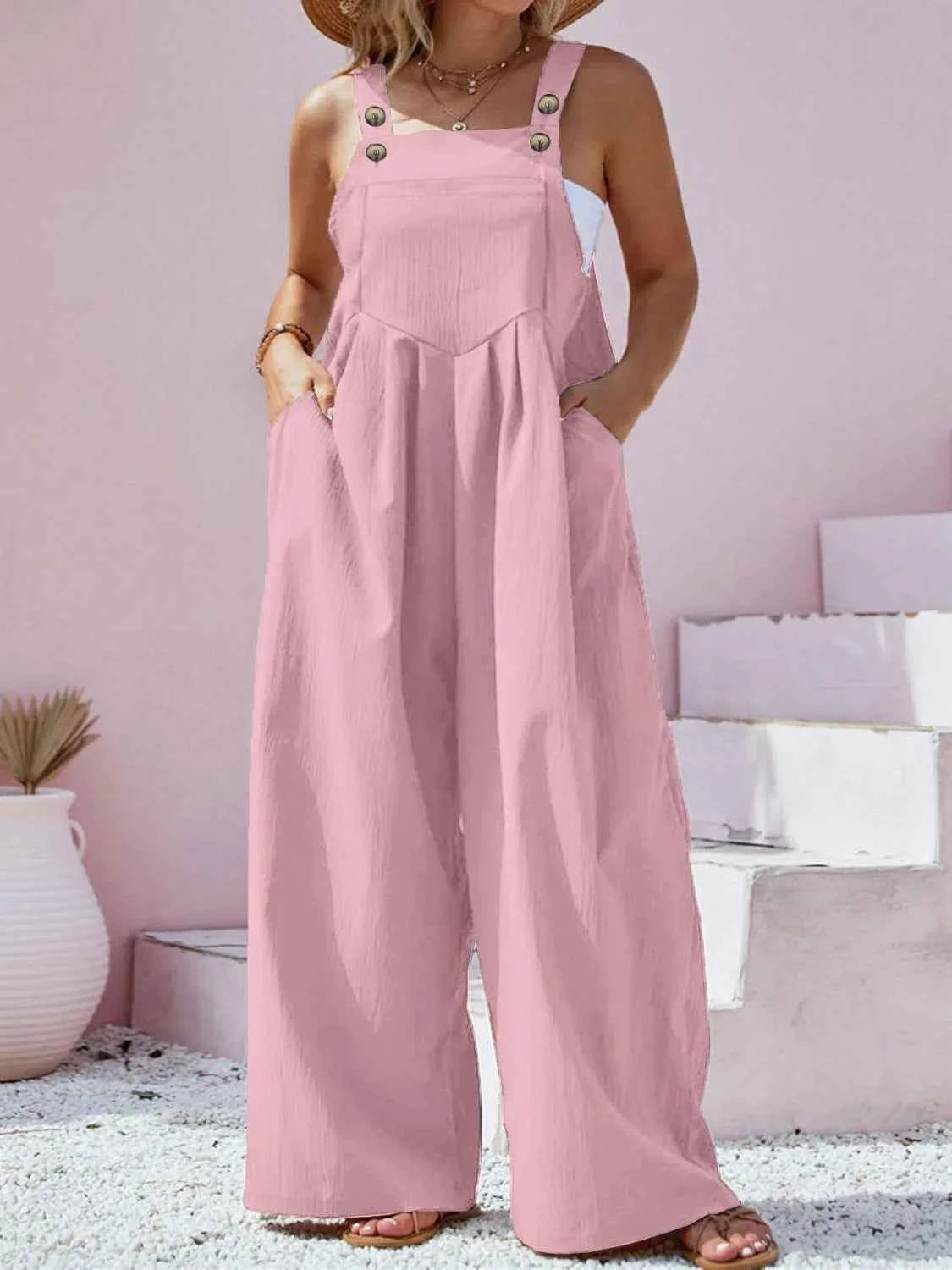 Plus Size Square Neck Wide Leg Overalls