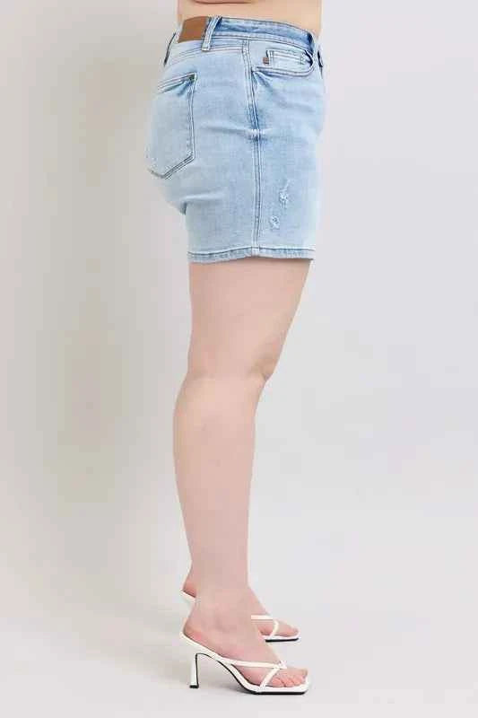 Judy Blue Full Size Mid Rise Washed Denim Shorts Plus Size