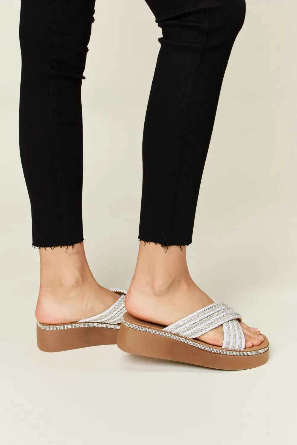 Glamorous Rhinestone Embellished Platform Wedge Sandals
