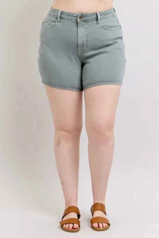 Judy Blue Full Size Hw Garment Dyed & Back Pkt Embroidery Shorts Plus Size