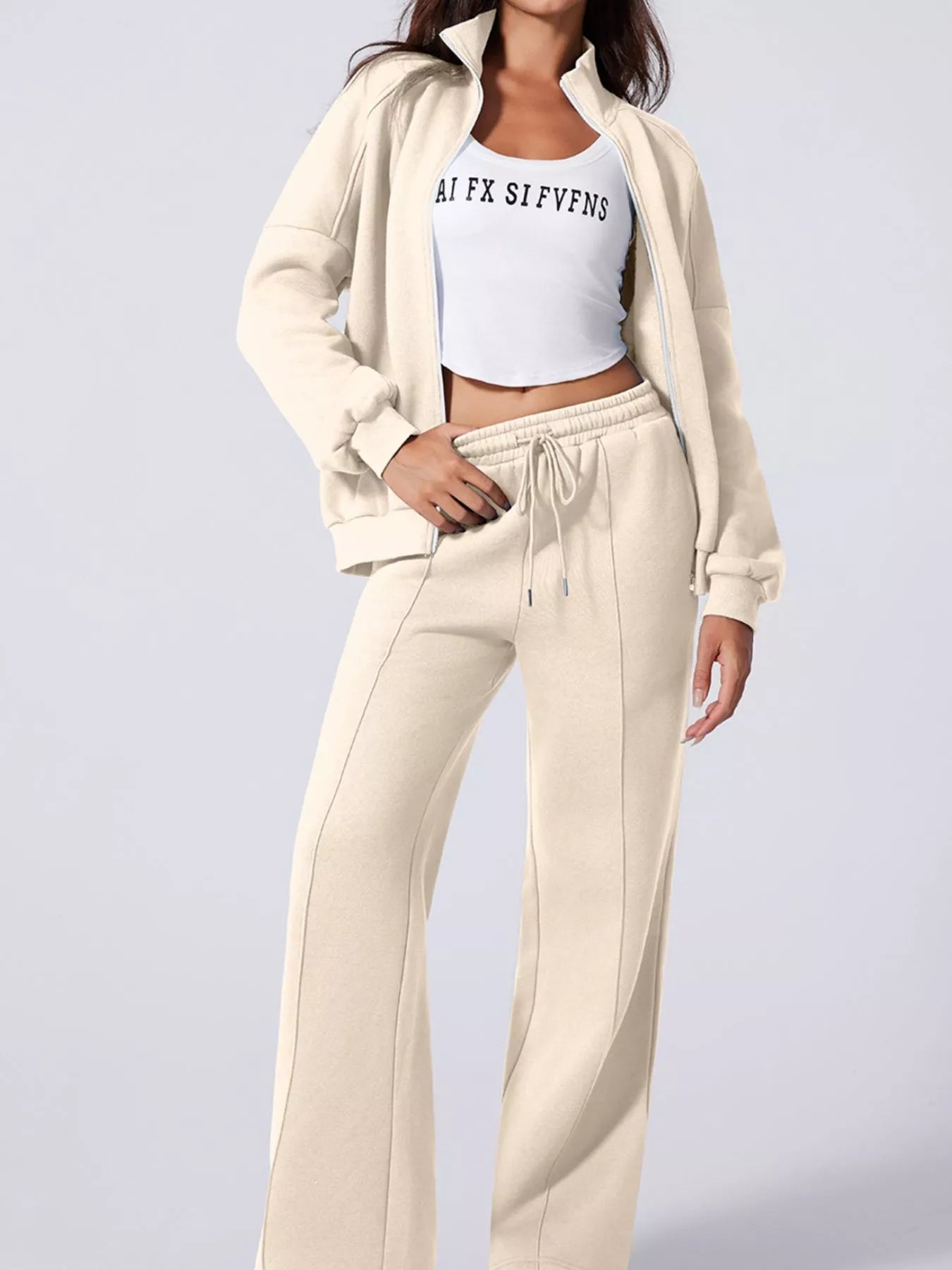 Drop Shoulder Zip Up Jacket and Drawstring Pants Active 2pcs Set — Livostyle