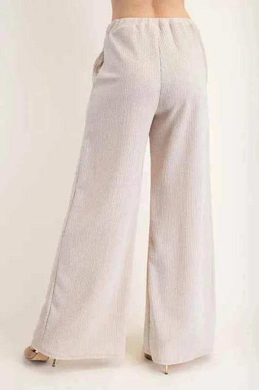 Celeste Textured Wide-Leg Pants with Pockets