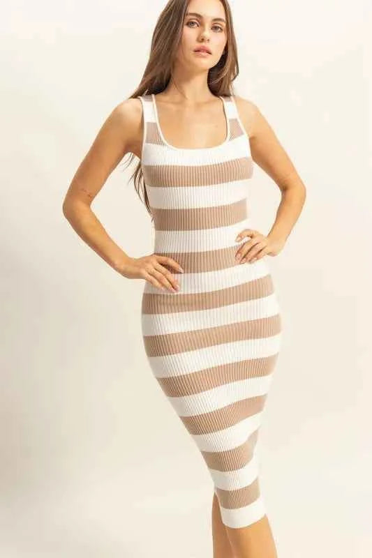 HYFVE Striped Scoop Neck Wide Strap Knit Dress