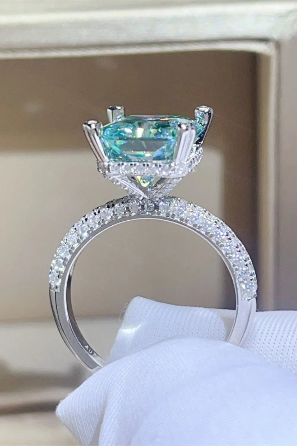 5 Carat Moissanite 925 Sterling Silver Ring — Mint Green Pavé — Livostyle