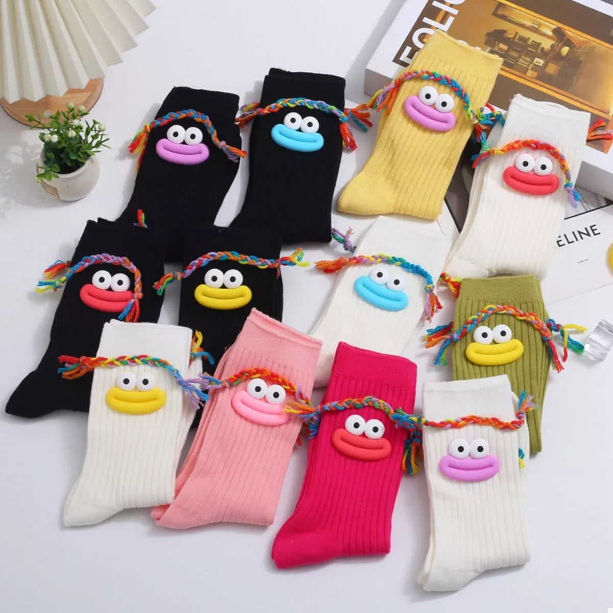 Cartoon Ribbed Knit Crew Socks in Colorful Crew — Livostyle