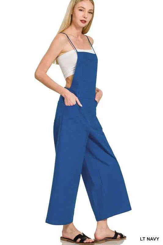 Zenana Woven Spaghetti Strap Overalls