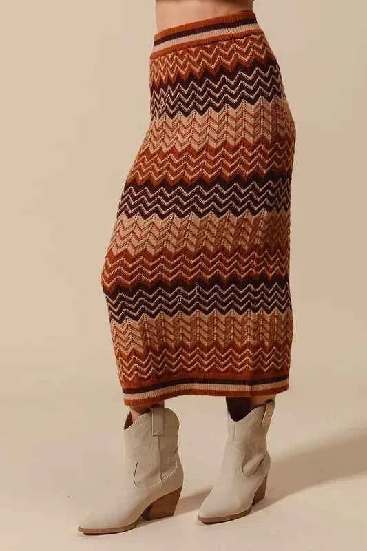 SO ME Multi Color Chevron Knit Skirt