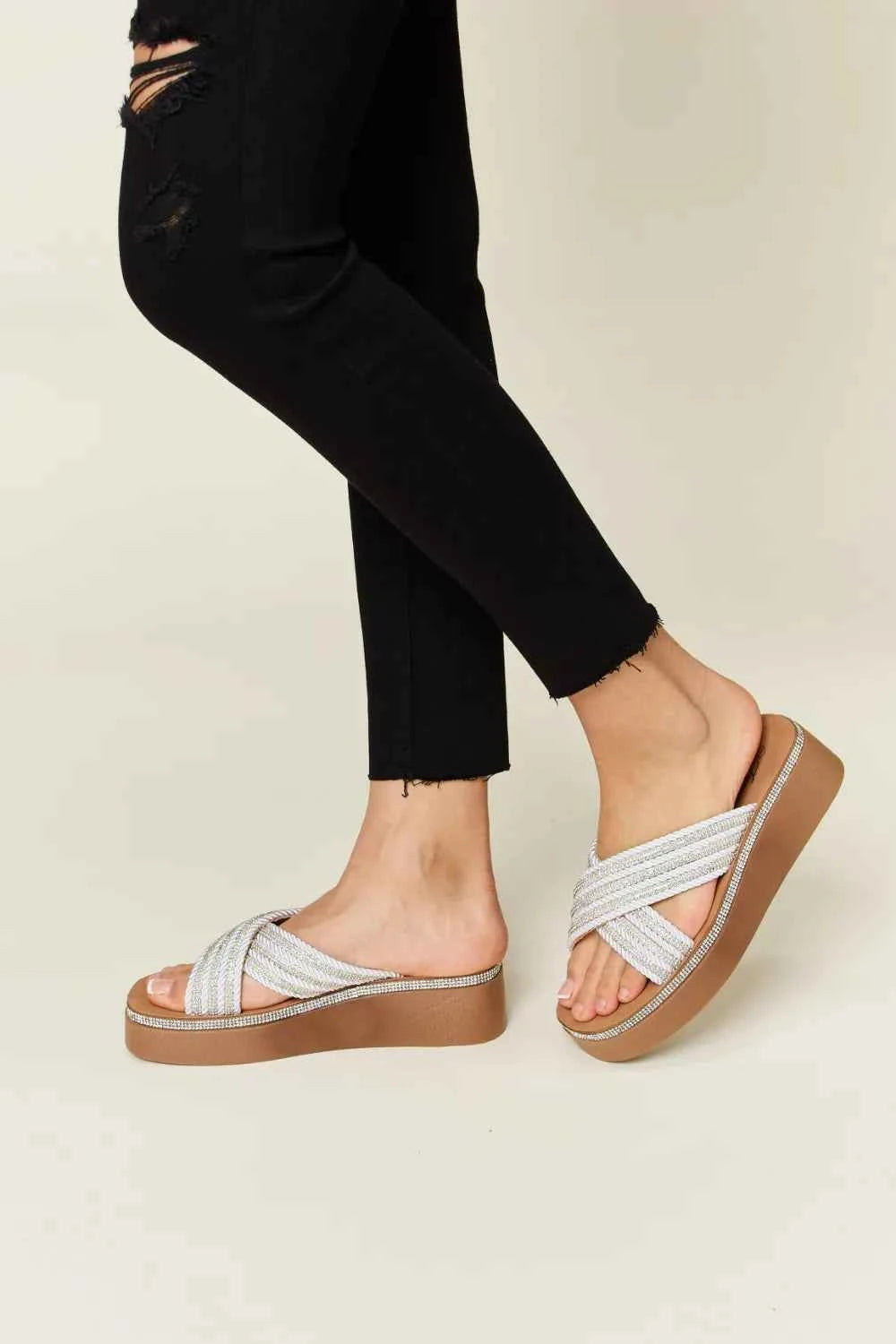 Glamorous Rhinestone Embellished Platform Wedge Sandals