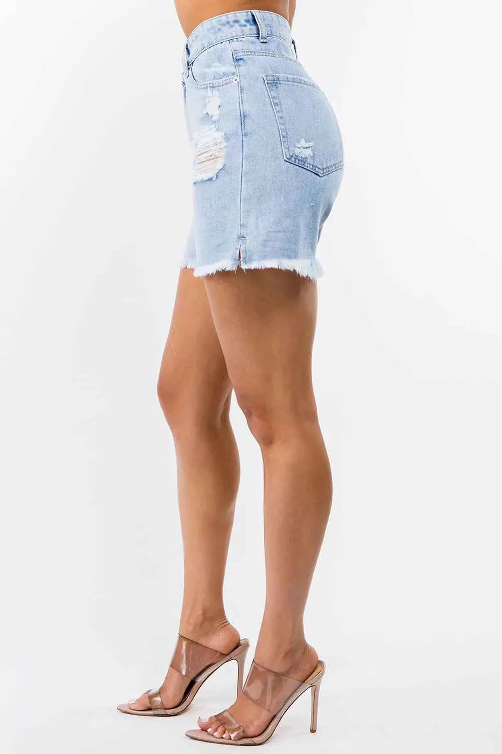 American Bazi High Waist Distressed Raw Hem Denim Shorts