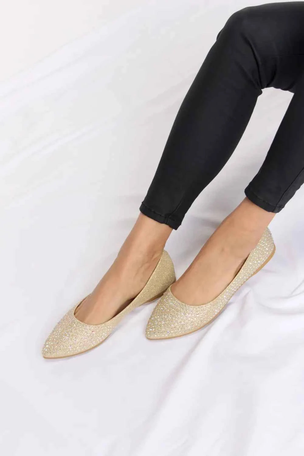 Elegant Rhinestone Embellished Flat Point Toe Slip-Ons by Forever Link
