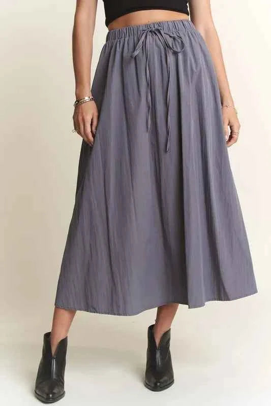 ADORA Drawstring Waist Crinkle Maxi Skirt