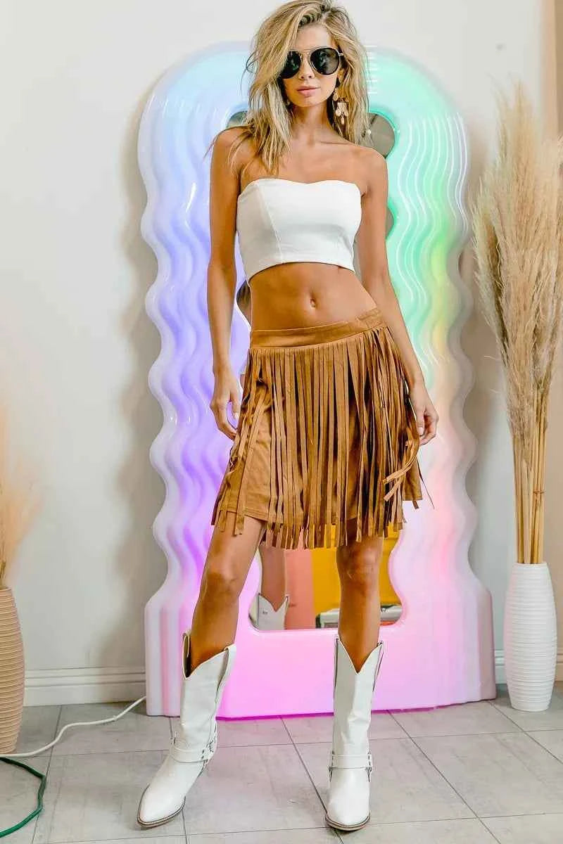 BiBi Fringe Detailed Suede Skirt