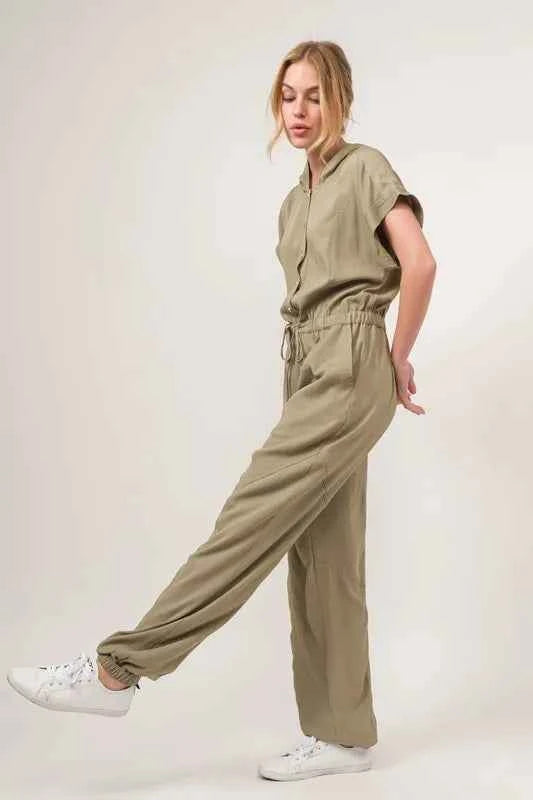 And The Why Washed Short Sleeve Hooded Jumpsuit